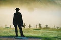 Sad Hill Cemetery with cowboy silhouette, Spain Royalty Free Stock Photo