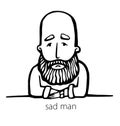 Sad Hipster with beard. Hand-Drawn Doodle. Vector Illustration - stock vector. Hand drawn cartoon character. Bearded man