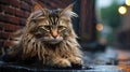 Sad homeless cat sitting on the street during the rain Royalty Free Stock Photo