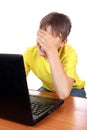 Sad Kid with Laptop Royalty Free Stock Photo