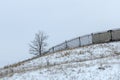 A sad landscape against a gray sky, snow and a crooked fence