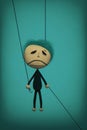 Sad lifeless puppet. Mental health, depression concept.