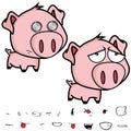 Sad little big head pig cartoon expression set Royalty Free Stock Photo