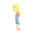 Sad Little Blond Girl Feeling Blue, Part Of Depressed Female Cartoon Characters Series