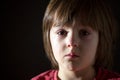 Sad little child, crying, hugging stuffed toy Royalty Free Stock Photo