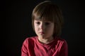 Sad little child, crying, hugging stuffed toy Royalty Free Stock Photo