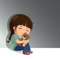 Sad little girl sitting alone with her teddy bear Royalty Free Stock Photo