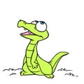 Sad little green crocodile crying longing illustration cartoon