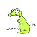 Sad little green crocodile sitting illustration cartoon