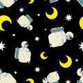 Sad lonely astronaut pattern seamless. Concept of universal loneliness background