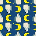 Sad lonely astronaut pattern seamless. Concept of universal loneliness background