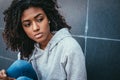 Sad and lonely girl portrait in the urban streetv Royalty Free Stock Photo