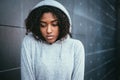 Sad and lonely teenager portrait in the city street Royalty Free Stock Photo