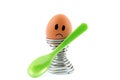 Sad looking egg in egg cup with spoon