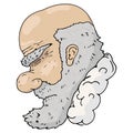Sad male senior. Vector illustration of a bald old man. Hand drawn sad man with a beard
