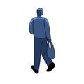 Sad man, back view, going away. Wanderer, stranger at night. Depressed person wandering, roaming, leaving with bag