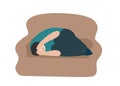 Sad man in depression lying on sofa. Vector metaphor for lonely depressed person in stress, psychology problem. Mental