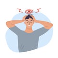 Sad man is holding his head with his hands. Man suffers from headaches and migraines Royalty Free Stock Photo