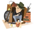 Sad man homeless isolated illustration