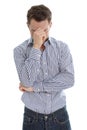 Sad man isolated has migraine or is depressive. Royalty Free Stock Photo