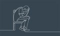 Sad man sitting on chair. Continuous line drawing