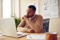 Sad Man Sitting Office. Bored Businessman Looking Laptop At Workplace Royalty Free Stock Photo