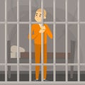 Sad man standing in prison. Person in orange clothing Royalty Free Stock Photo