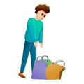 Sad man take shopping bags icon, cartoon style Royalty Free Stock Photo