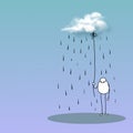 Sad man under the rain cloud - depressed and tired. Unhappy people