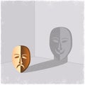 Sad mask casting shadow of happy face Royalty Free Stock Photo