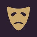 The sad mask icon. Tragedy and theater symbol. Flat