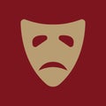 The sad mask icon. Tragedy and theater symbol. Flat