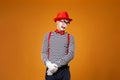 Sad mime man in vest and red hat Isolated Royalty Free Stock Photo