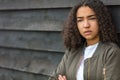 Sad Mixed Race African American Teenager Woman Green Bomber Jacket Royalty Free Stock Photo