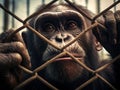 Sad monkey caged  Made With Generative AI illustration Royalty Free Stock Photo