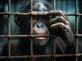 Sad monkey caged  Made With Generative AI illustration Royalty Free Stock Photo