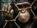 Sad monkey caged  Made With Generative AI illustration Royalty Free Stock Photo