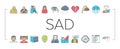 sad mood emotion face icons set vector Royalty Free Stock Photo