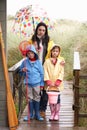 Sad mother and children on beach Royalty Free Stock Photo