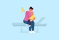 Sad Mother hugs his ill child. Hospital bed. Chilhood cancer. Vector