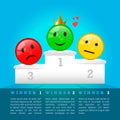 Sad, Neutral and Smiling Face Icons on 3D Prize Podium. Winners Award. Vector Illustration Royalty Free Stock Photo