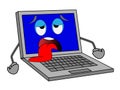 Sad notebook with blue screen put out a tongue Royalty Free Stock Photo