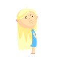 Sad offended cartoon blonde girl, colorful character vector Illustration