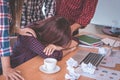 Sad office worker getting support from friend co worker Royalty Free Stock Photo