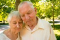 The sad old couple in the summer on a walk Royalty Free Stock Photo