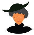 A sad old woman in black outfit vector or color illustration