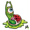 Sad one eyed green slug monster