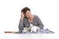 Sad pensioner with money problems. Standard of living for older Royalty Free Stock Photo