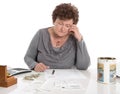 Sad pensioner woman have money problems - poverty in the age. Royalty Free Stock Photo