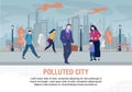 Sad People in Polluted City Flat Warning Banner Royalty Free Stock Photo